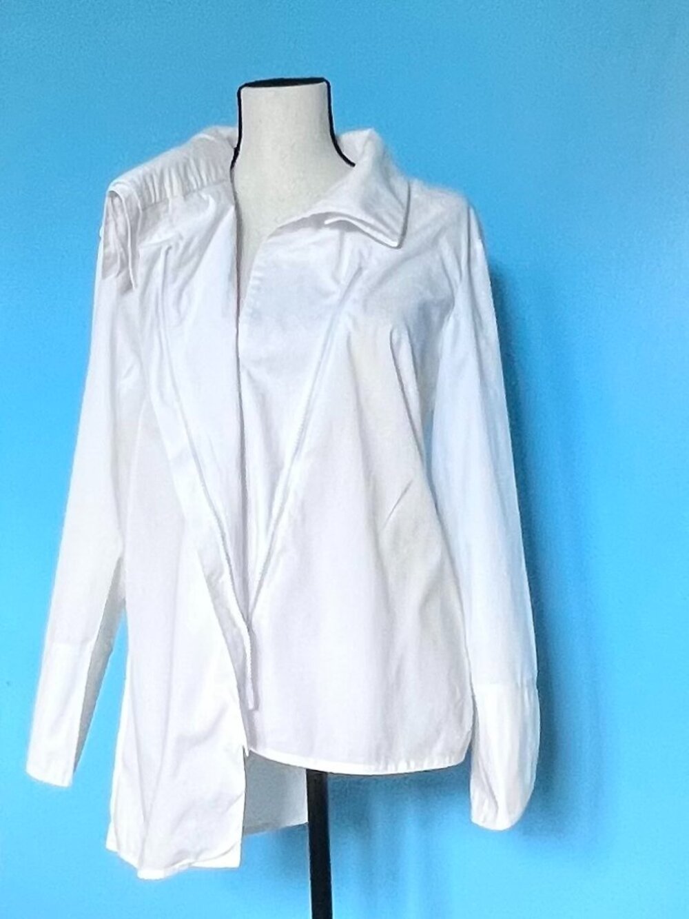 For Cynthia White Assymetrical Zipper Collar Hem Sz S Cotton Blouse Pre-owned